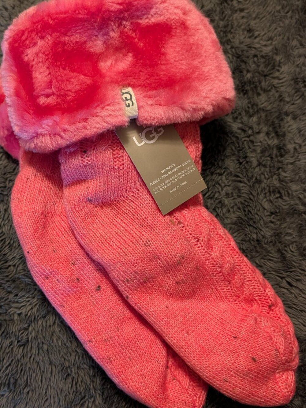 Women's Fleece Lined Rainboot Socks Taffy Pink ~ S/M